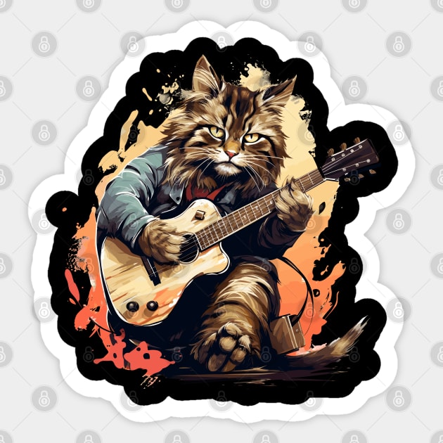 Maine Coon Cat Playing Guitar Sticker by Graceful Designs